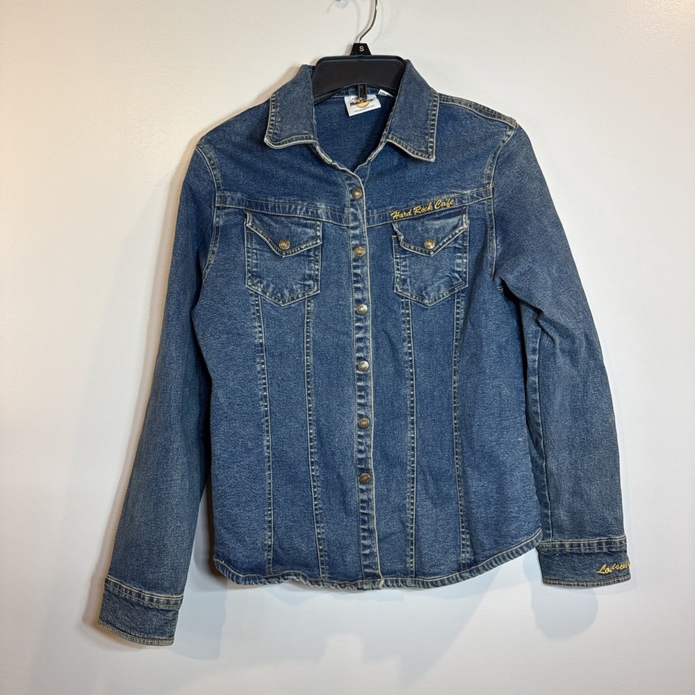 Vintage Hard Rock Cafe Denim Jean Jacket Women's Small 90s Trucker Jacket Grunge
